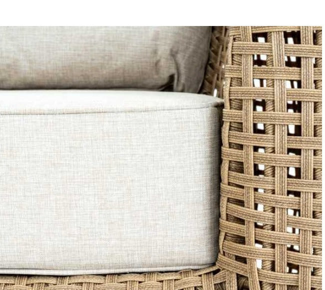 Close-up detail of Bloom Collection lounge chair open-weave wicker